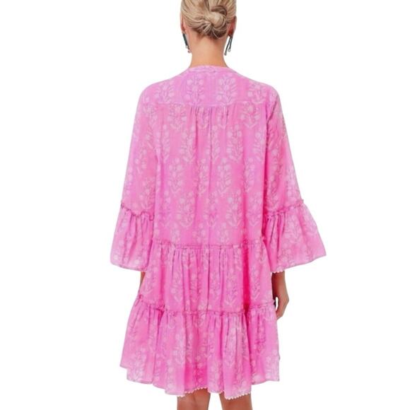 New Tuckernuck Juliet Dunn Orchid Flower Lurex Flared Sleeve Dress Size 3 1885-Y - Picture 3 of 15